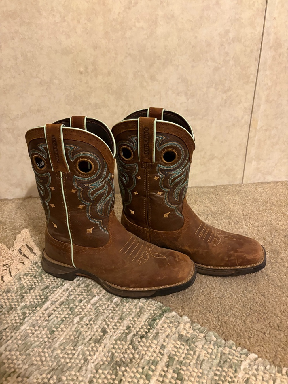 Women’s Durango Brown Western Work Boots with Blue Stitching